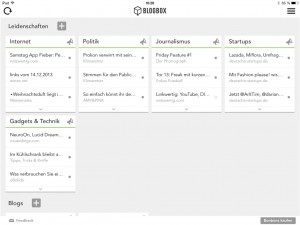 Blogbox präsentiert alle Beiträge nach Kategorien sortiert (Foto: Screenshot)