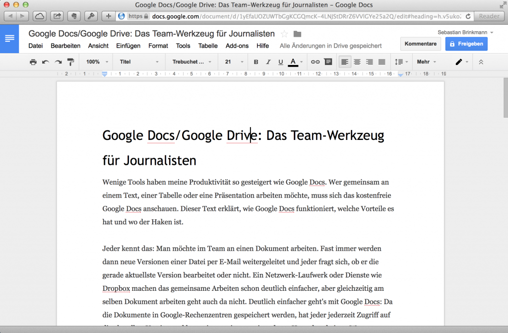 Google Docs: Die Textverarbeitung im Browser (Foto: Screenshot)