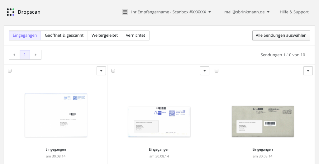 Web-Oberfläche von Dropscan (Foto: Screenshot)
