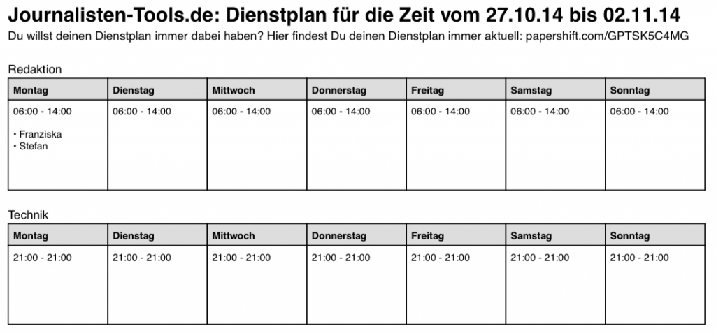 PDF-Version des fertigen Dienstplans (Foto: Screenshot)