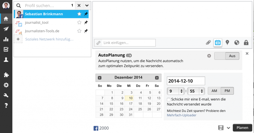 Mit Hootsuite kann man Beiträge programmieren (Foto: Screenshot)