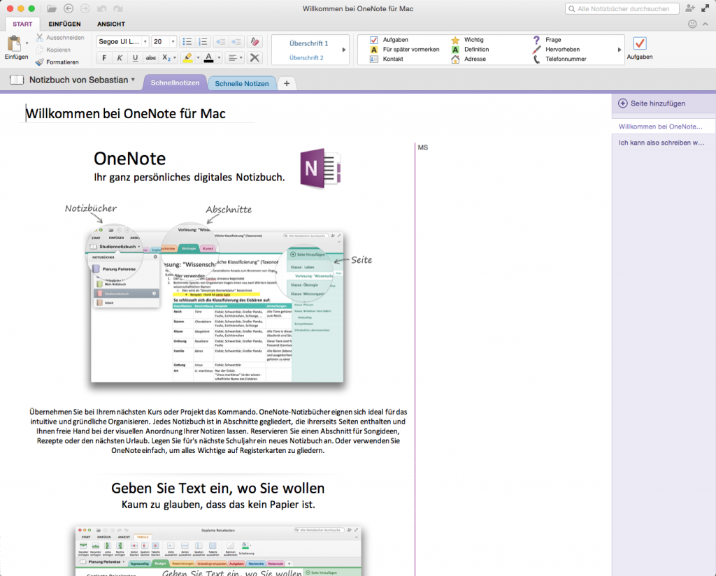 Microsoft OneNote (hier die Mac-Version) macht einen ausgereiften Eindruck (Foto: Screenshot)