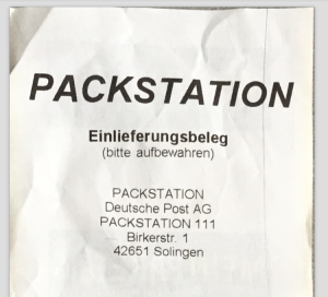 Einlieferungsbeleg der Packstation - eingescannt mit Scanbot.io