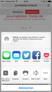 Im Share-Menü des iPhone erscheint "Mail to Self" in der zweiten Reihe. (Foto: Screenshot)