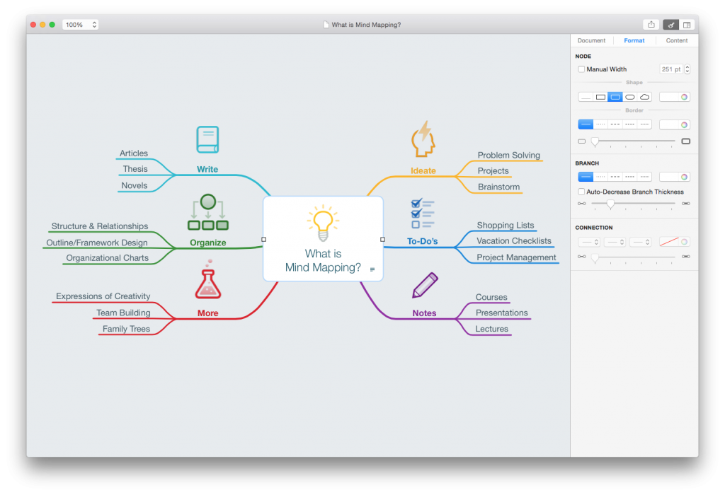 Mind Node 2.0: Aufgeräumte Oberfläche auf dem Mac (Foto: Entwickler)