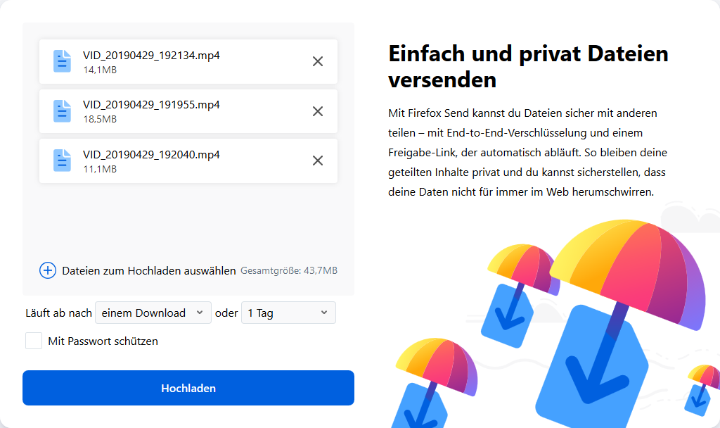 Firefox Send - Upload